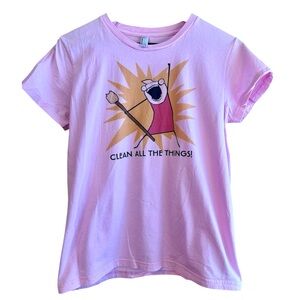 American Apparel Light Pink Woman’s Tee with Fun Graphic “Clean all the things!”